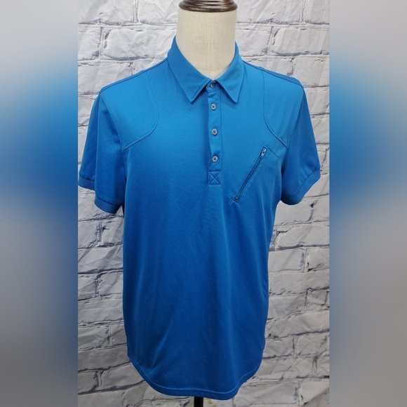 J. Lindeberg Mens Golf Polo Shirt Fieldsensor Fabric Asymmetrical Zip Blue Large - Picture 7 of 16
